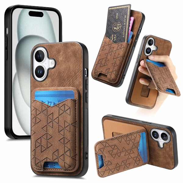 Etui til iPhone 14 brun foldbar beslag kortholder opbevaring almindeligt læder multifunktionelt anti-fald