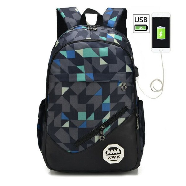 Menn Ryggsekk Skulderveske Middle School Student Skolesekk Casual Bag Geometric stitching single bag