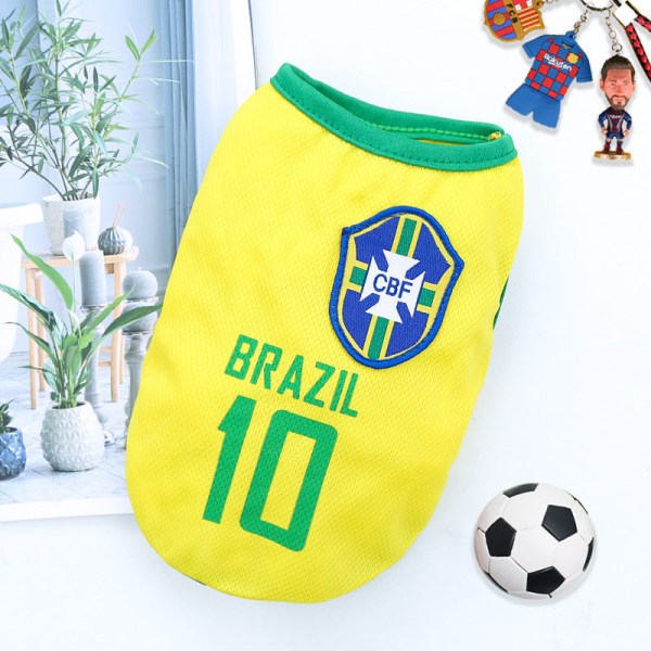 Kæledyrstøj Hunde Golden Retriever Sommer Mesh vest VM Ball Uniform Basketballtøj Yellow No. 10 Brazil 2xl