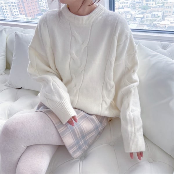 Kvinder Strik Efterår Vinter Sweater Mohair Løs Yderbeklædning Mori Style Thick Twist Pullover Pink 65*107*43cm