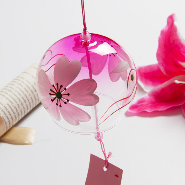 Wind Chimes japansk malet kreativ gaveborosilikatglas Big-sized cherry (pink)