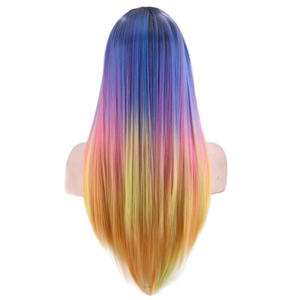 Kvinner parykk Regnbue Fire-Color Farget Gradient Langt rett hår Mote W516