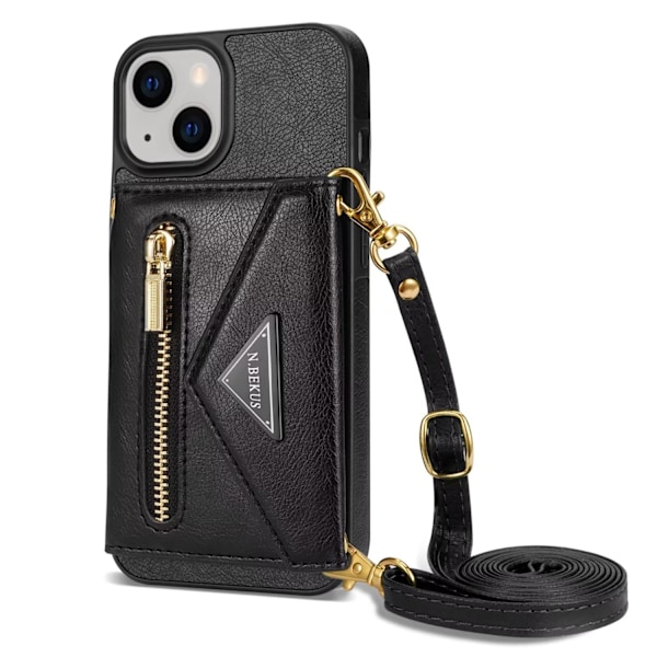 Etui til iPhone 13pro sort crossbody lynlås kortholder fuld