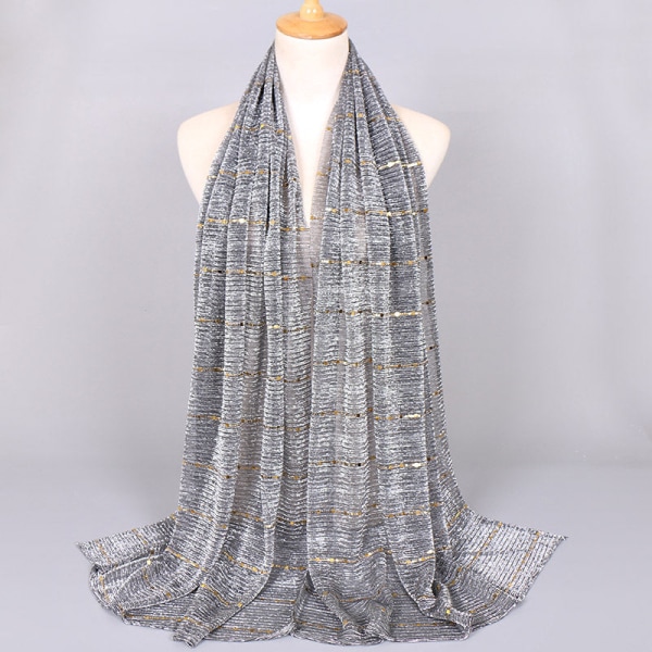 Scarf Sjal för kvinnor 2022 Randig sjal Paljetterad Tunn Andas 6# medium gray 180-65cm