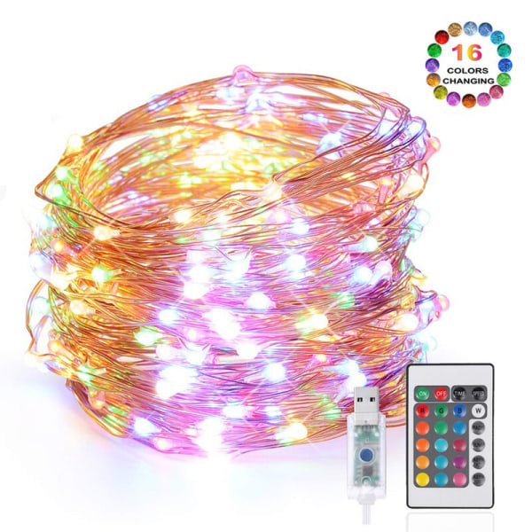 16 farger fjernkontroll USB-strømforsyning Flerfargede julelys Egnet til bryllupsfestdekorasjon Fairy Lights 10M 100LED