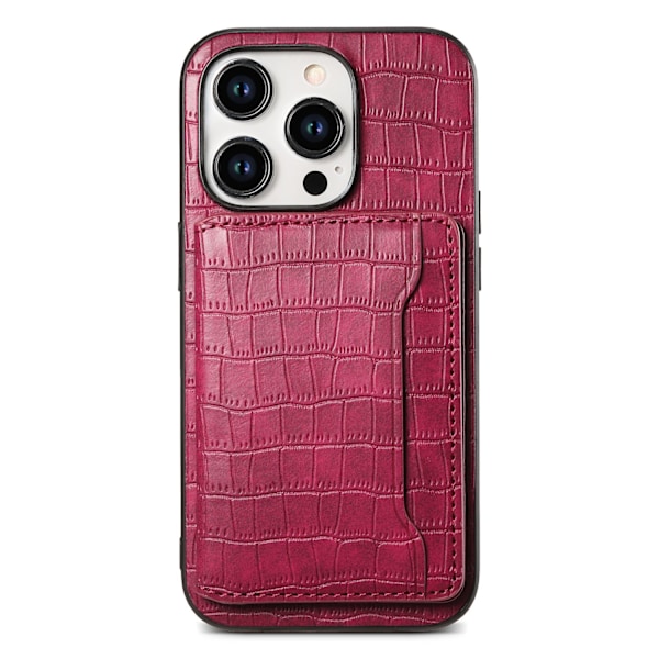 Kotelo iPhone 13 Pro Max -puhelimelle, punainen takatarra, krokotiilinnahkajäljitelmä, korttipidike