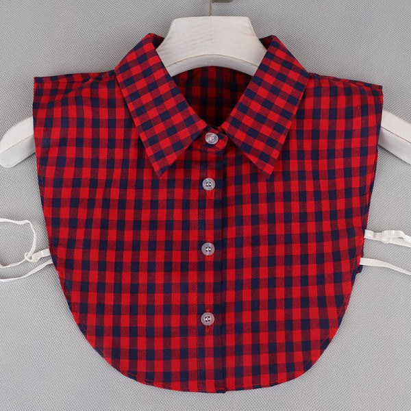 Pige Dame skjorte med falsk krave All-Match Perler falsk skjorte krave plaid hvid skjorte Bright red plaid