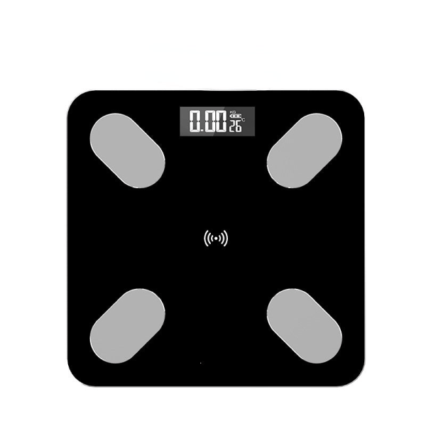 Kroppsvektskala Baderom rund hjørneplattform Digital hjemmelading Multifunksjonell intelligens Black 26 * 26cm Rechargeable