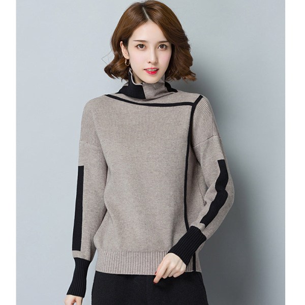 Strik til kvinder efterår vinter sweater luv krave løs farve matchende langærmet bundskjorte Gray 58*96*47cm