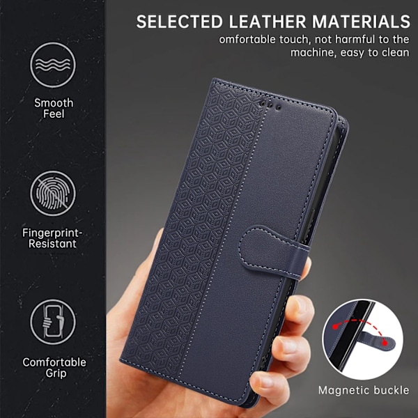 Etui til iPhone 13 kongeblå solid præget mode kortholder multifunktionel