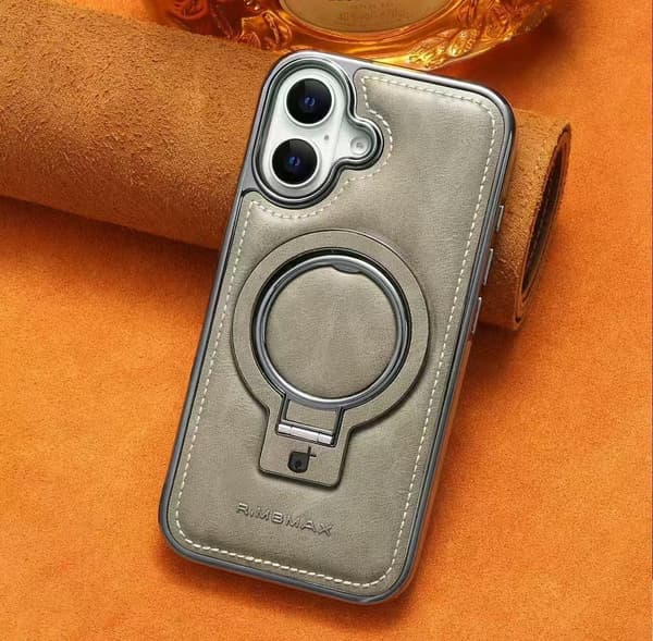 Fodral för iPhone 13PROMAX [Grått racketfäste] Magnetisk sug stor hål racketfäste läder fu