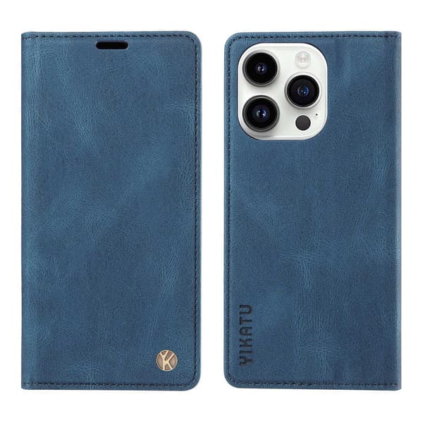 Fodral för iPhoneSE4 blå hudkänsla matt magnetisk sug läder solid flip kort