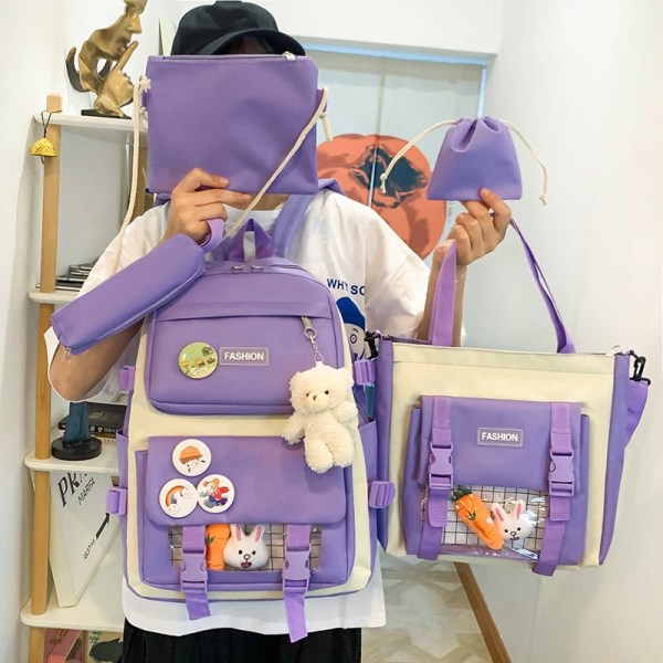 Student pige rygsæk skuldertaske skoletaske 3-6 Primary School Student Small Fresh -Piece Canvas Purple