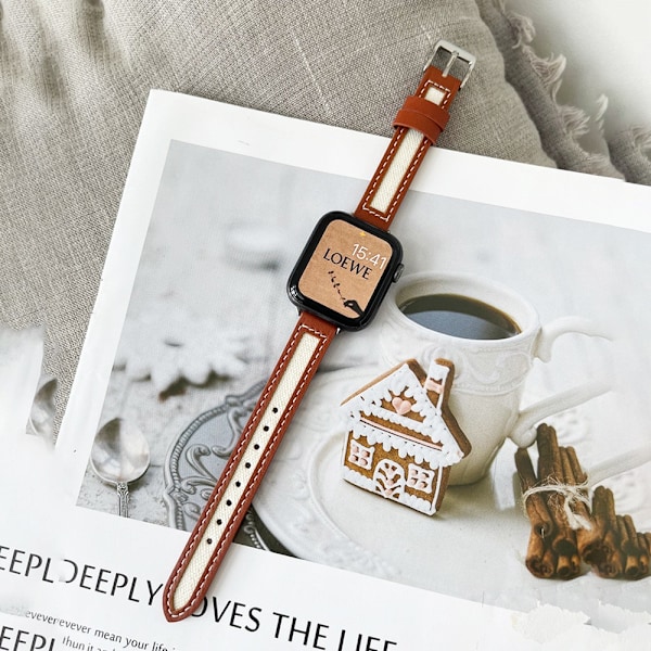 Kellon ranneke Apple Watch iWatch 38/40/41/ 10. sukupolvi 42mm punaruskea + beige