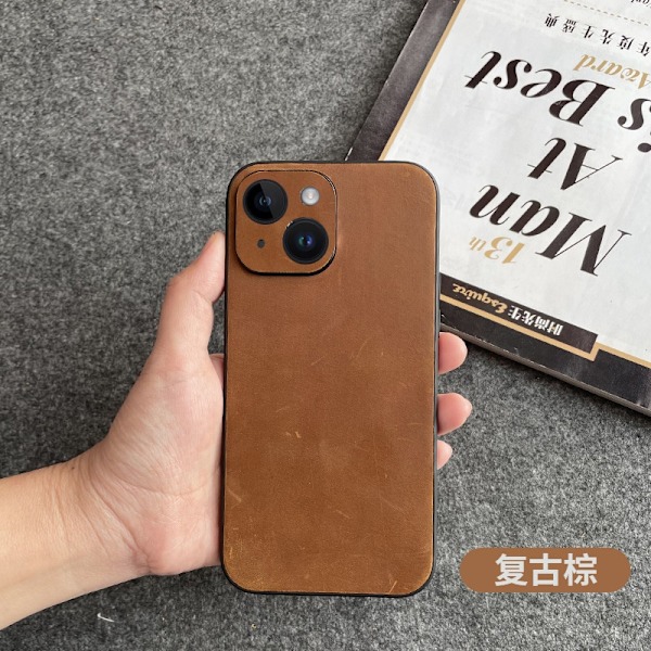 Fodral för iPhone 13 Mini retro brun crazy horse läder helt täckt högkvalitativt kohud