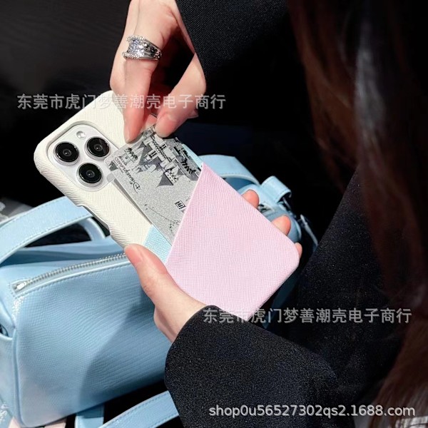 Etui til iPhone16pro Lavendel Lilla og Hvid Trendy Kort Indsats Business Niche Dobbelt Læder Hård