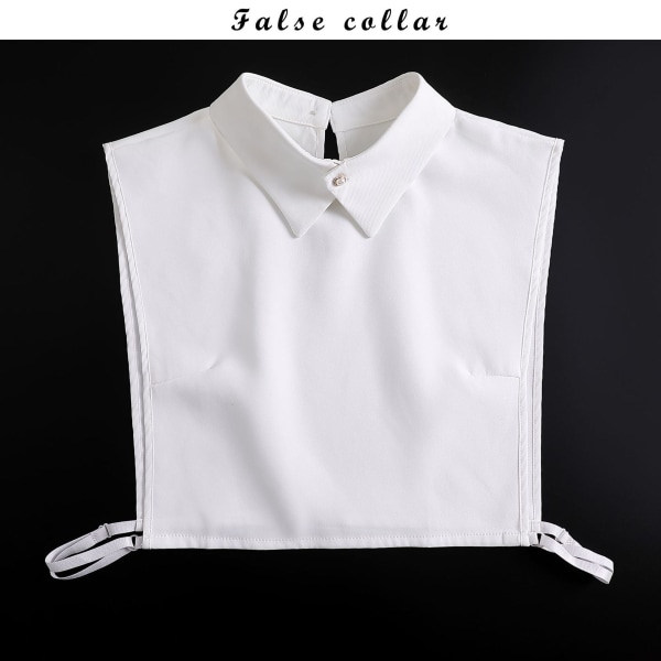 Jente falsk krage for kvinner Plissert treøre Hvit chiffonskjorte Avtagbar krage falsk skjortekrage White Cross buckle