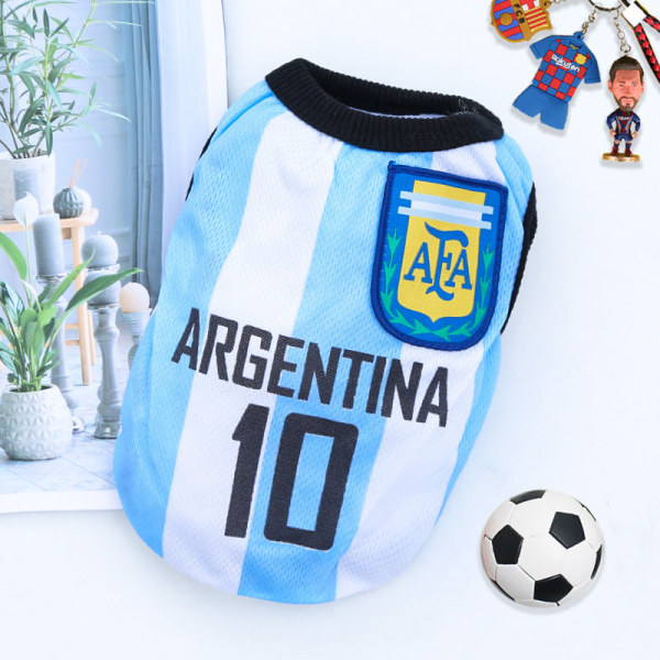 Kæledyrstøj Hunde Golden Retriever Sommer Mesh vest VM Ball Uniform Basketballtøj White and Blue No. 10 Argentina 2xl