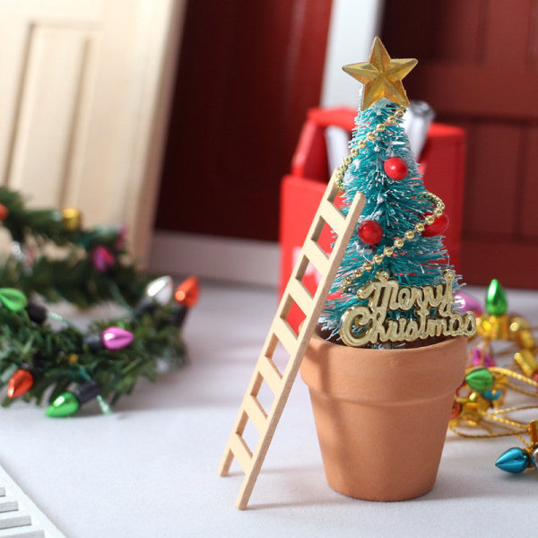 Miniatyrmøbler Leketøy Dukker Hus DIY dekorasjon Tilbehør Mini Simulering Trestige Jul White