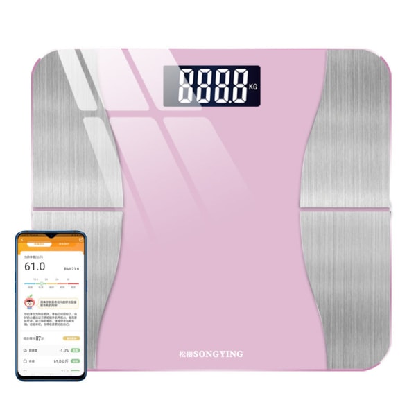 Kroppsvektvekt Baderom rund hjørneplattform Digitalusb Lading Smart Home Electronics Pink 290*260MM