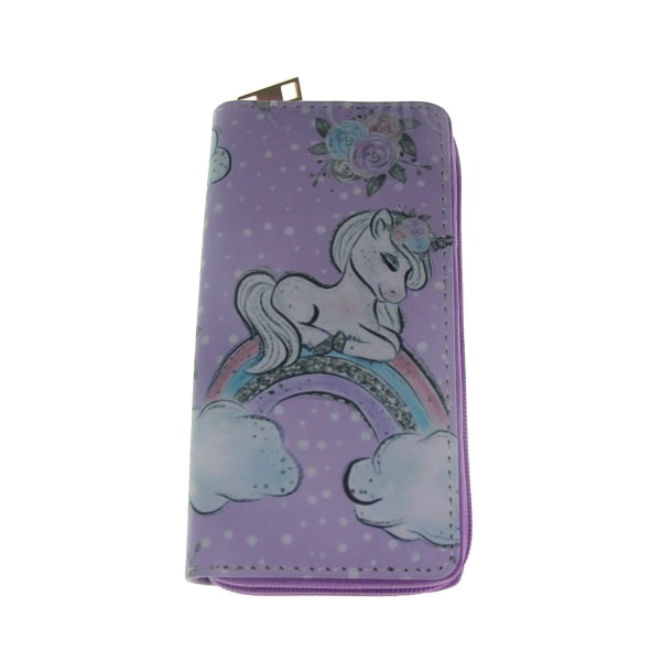 Unicorn Pu Lang glidelås myk lommebok Horisontal firkantet lommebokutskrift med glidelås Purple