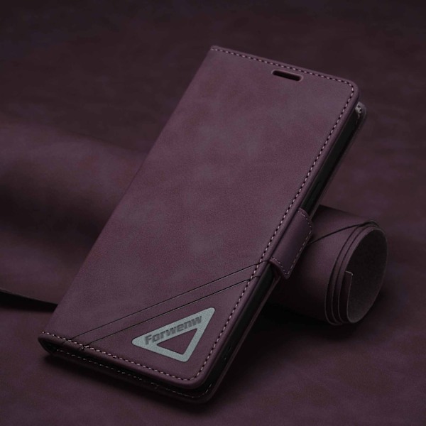 Fodral för iPhone15 Plus vinröd skinnkänsla magnetiskt läder full flip multifunktion
