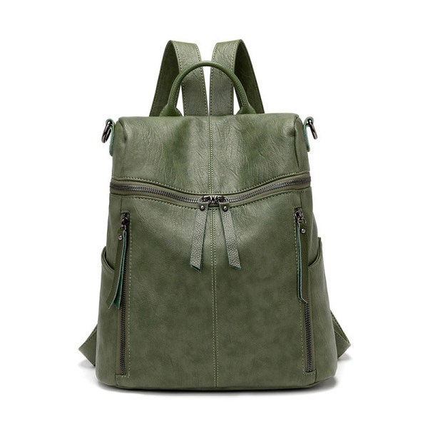 Kvinder pige rygsæk skulder taske skoletaske koreansk stil matchende blødt læder læder dobbelt-brug Green