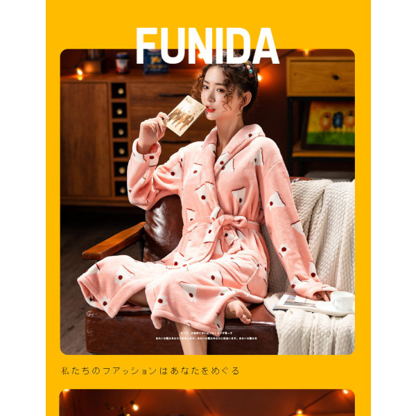 Naisten pitkä flanelli, paksuuntunut kylpytakki, avoin etuosa Coral fleece -takki, kodikas pyjamat pink M