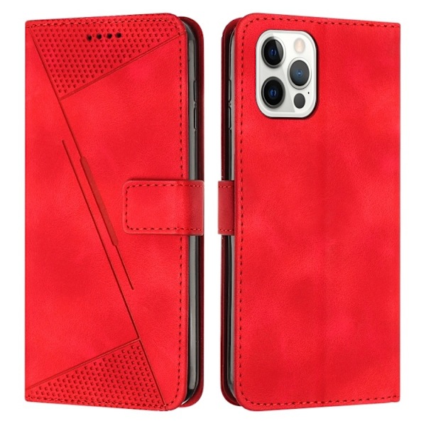 Kotelo iPhone 13pro MAX punainen fantasia kolmio ihoa myötäilevä kohokuvioitu korttipaikka lompakko