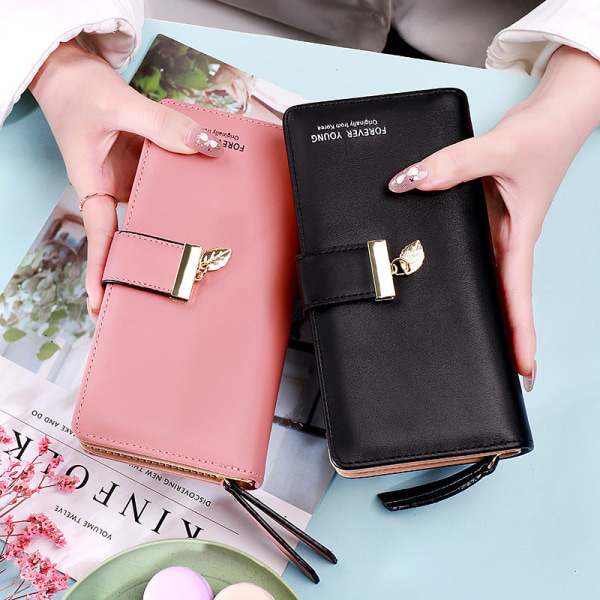 Naisten lompakko kolikkokukkaro ID-pidike iso raha-asento casual Clutch naisten vetoketjukassi Pink