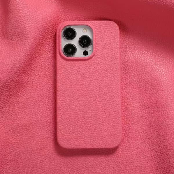 Etui for iPhone15promax lychee mønster roserød lær mønster enkel solid hardt fallsikkert