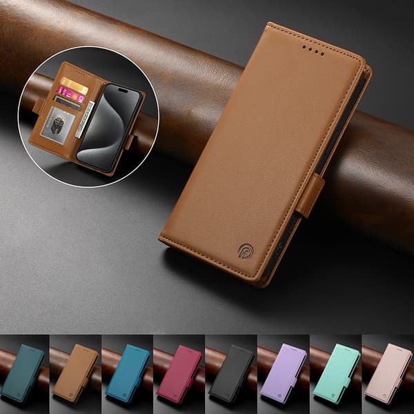 Etui til iPhone 13 lys brun læder flip