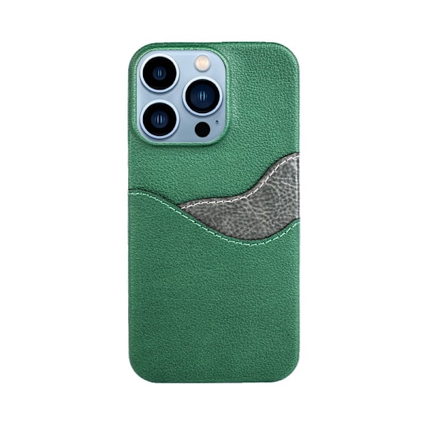 iPhone 13 -kotelo, vihreä nahka, korttipaikka