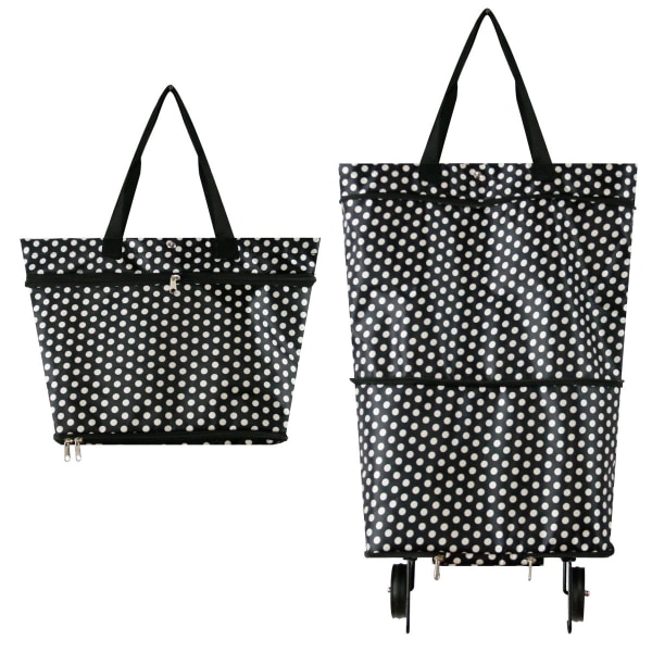 Backpack Bag Shopping Bag Foldable Shopping Trolley Travel Bag Wheel Bags with Roller Big White Dot 20-35L
