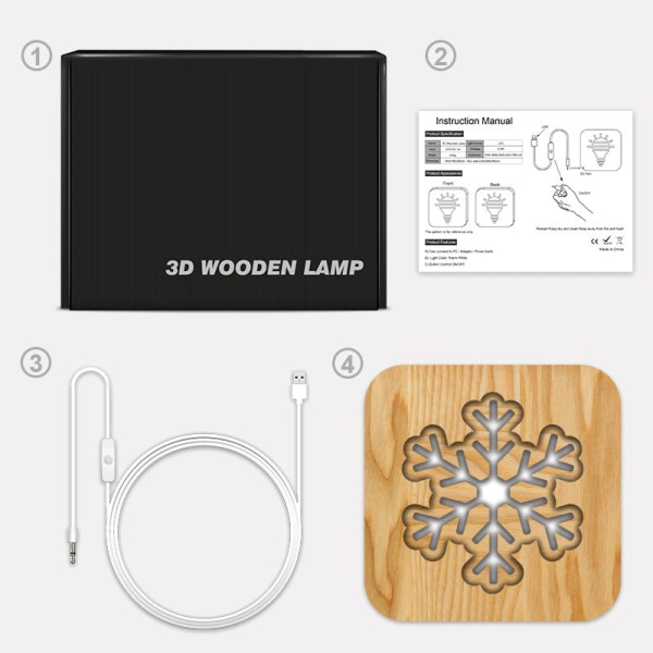 LED Wooden Carving Nattlys USB Power SnoWflake Pattern T2023W