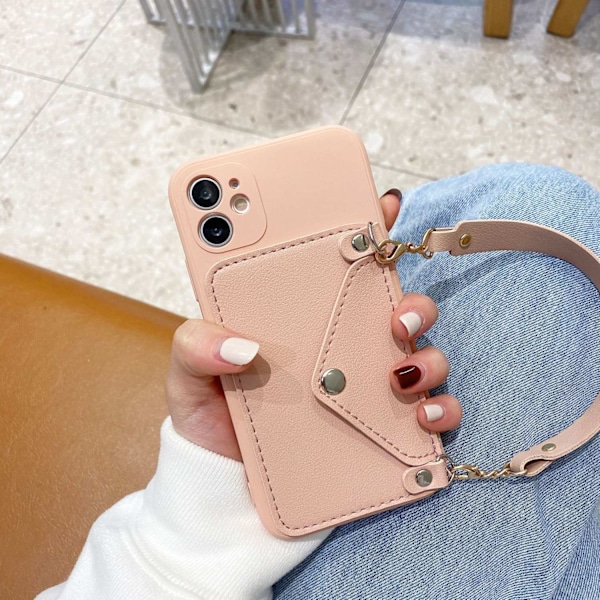 Etui til iPhone15plus HTE90. Pink kortholder lige kant magisk terning fuld kamera blød