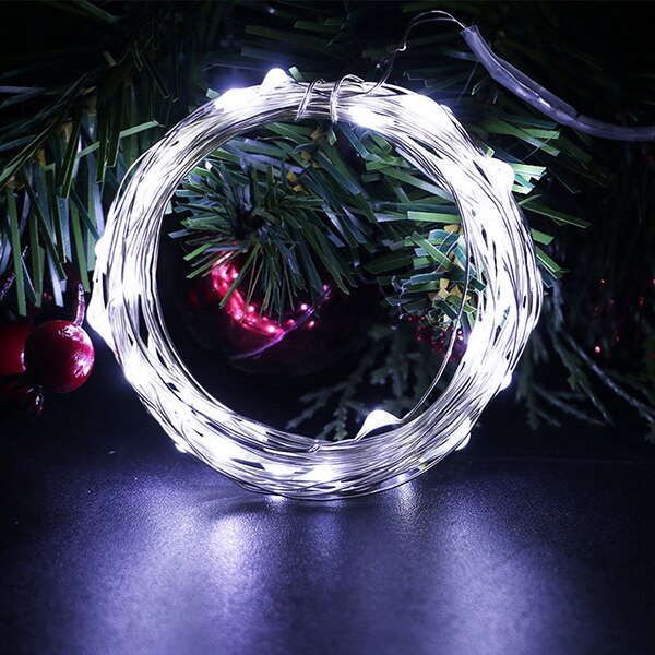 2M 5M 10M Led String Lights Batteridrevet Sliver Wire Fe guirlande Light Christmas Outdoor Lights Kæde Bryllup Patry Decor White 2m 20Leds
