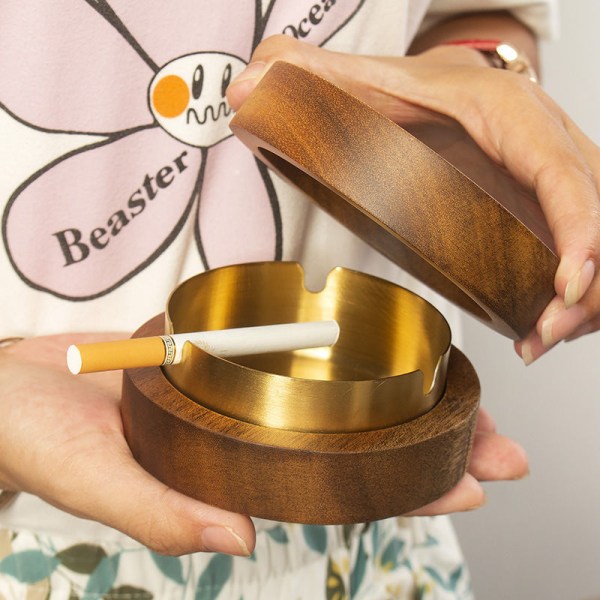 Askebeger Bil røyksikker Anti-Flying Anti-Smoke Smell 2021 Baderomslokk Askebeger Walnut ashtray-gold (PJ210917-6)