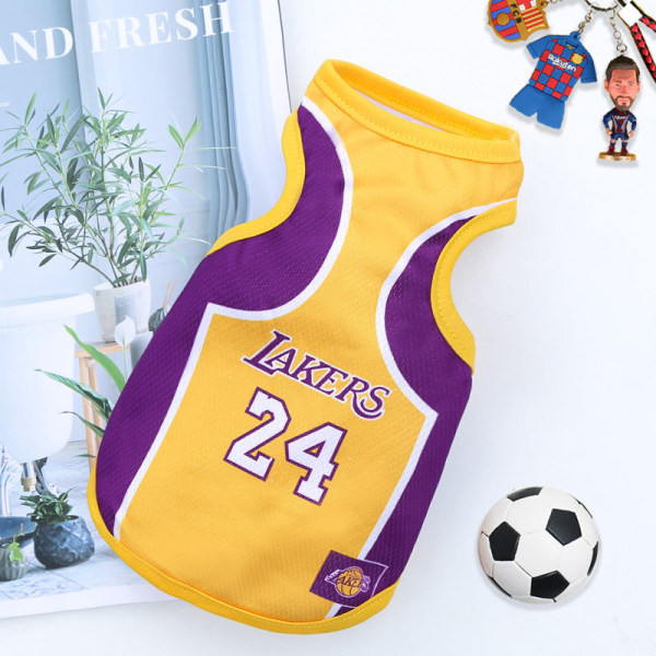 Husdjurskläder Hund Golden Retriever Sommar Mesh väst VM Ball Uniform Basketkläder Purple Yellow No. 24 Lakers 2xl