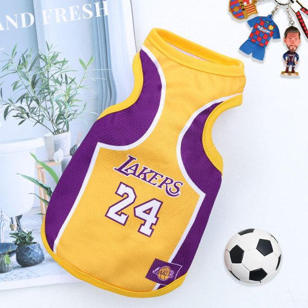 Kæledyrstøj Hunde Golden Retriever Sommer Mesh vest VM Ball Uniform Basketballtøj Purple Yellow No. 24 Lakers xl