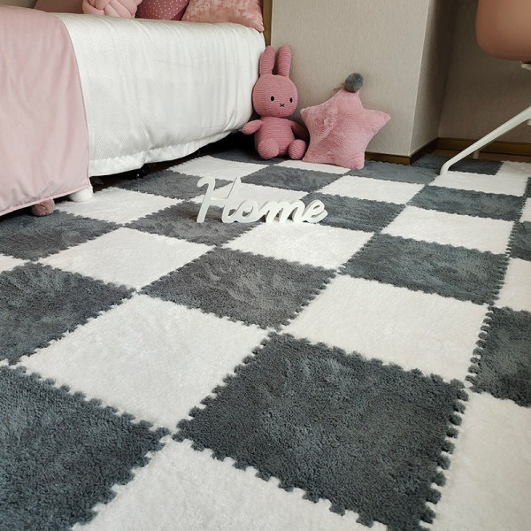 Patchwork Teppe Rom Nattbord Teppe Flekkbestandig Helskummatte Husholdnings Sittematte White and Gray]] 30*30*0.6CM