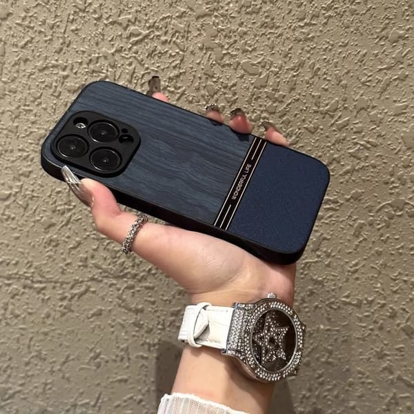 Fodral för iPhone 17promax träådring läder skarvning träådring full lins