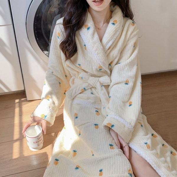 Naisten pyjama paksu korallisametti makea ihana prinsessatyylinen viitta pitkä kylpytakki white S 80-100kg