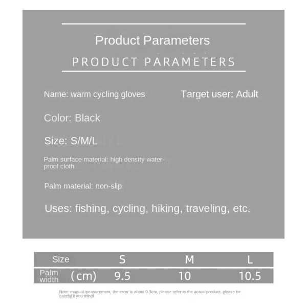 Kvinnor Män Cykelhandskar utomhus Vattentät thermal pekskärm Dragkedja Sport Black L