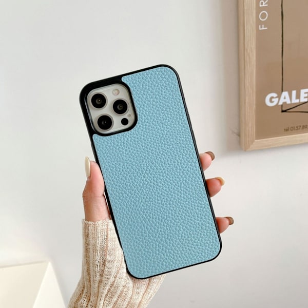 Fodral för iPhone16plus himmelsblått lycheeläder retro