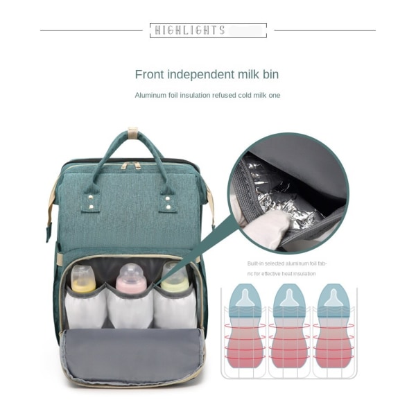 Bleievesker Mamma Bag Bærbar Sammenleggbar Babyseng Multifunksjon Stor Kapasitet ut Light Blue