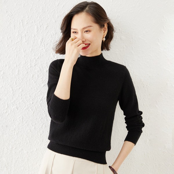 Women Knitwear Autumn Winter Sweater Cashmere Half-High Collar Top Woolen Sweater Bottoming Shirt Picklesgreen 2XL