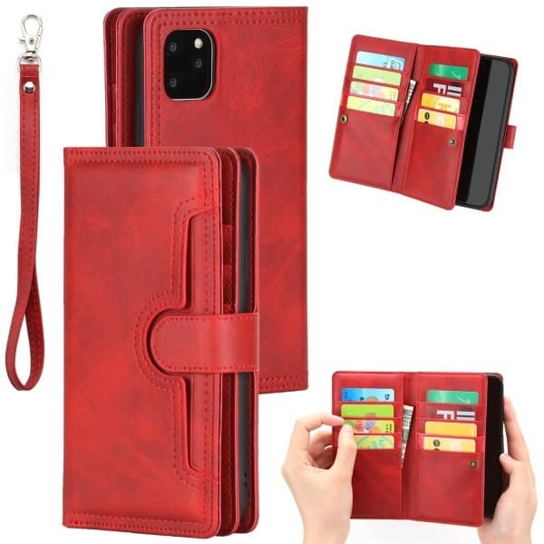 Fodral för iPhone 14plusröd retro multifunktionellt läderkort plånbok multi-kort