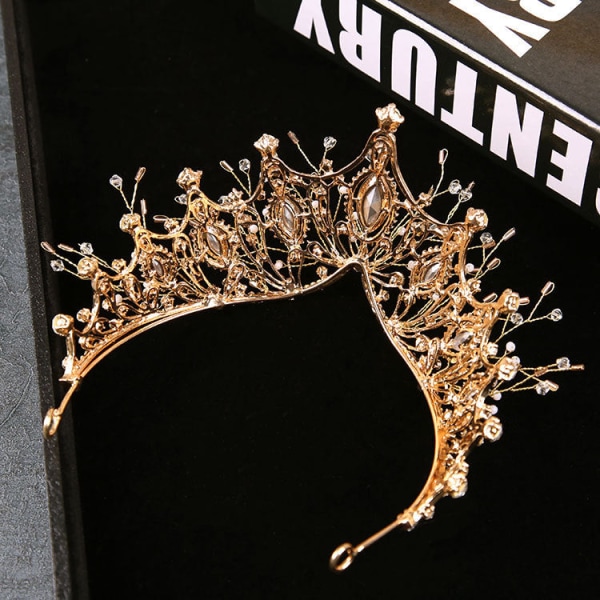 Brudehodeplagg Golden Super Fairy Big Rhinestone Crown Hårlås Black