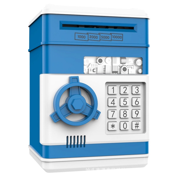 Sparegris til børn Møntpenge ATM Fødselsdag Smart Adgangskodebeskyttelse Box CQ9 Blue